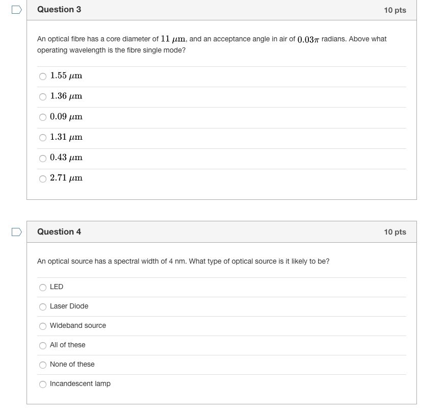 Solved Question 3 10 pts An optical fibre has a core | Chegg.com