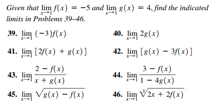 Solved Given that lim f(x) = -5 and lim 8(x) = 4, find the | Chegg.com