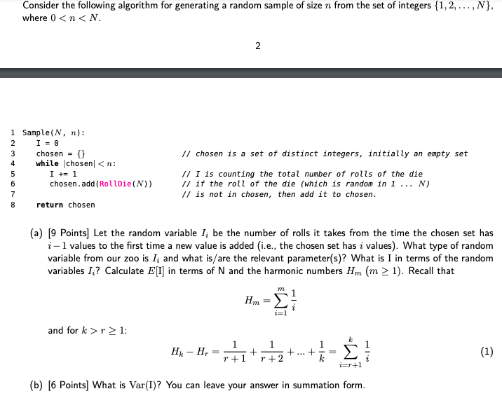 Solved Consider the following algorithm for generating a | Chegg.com