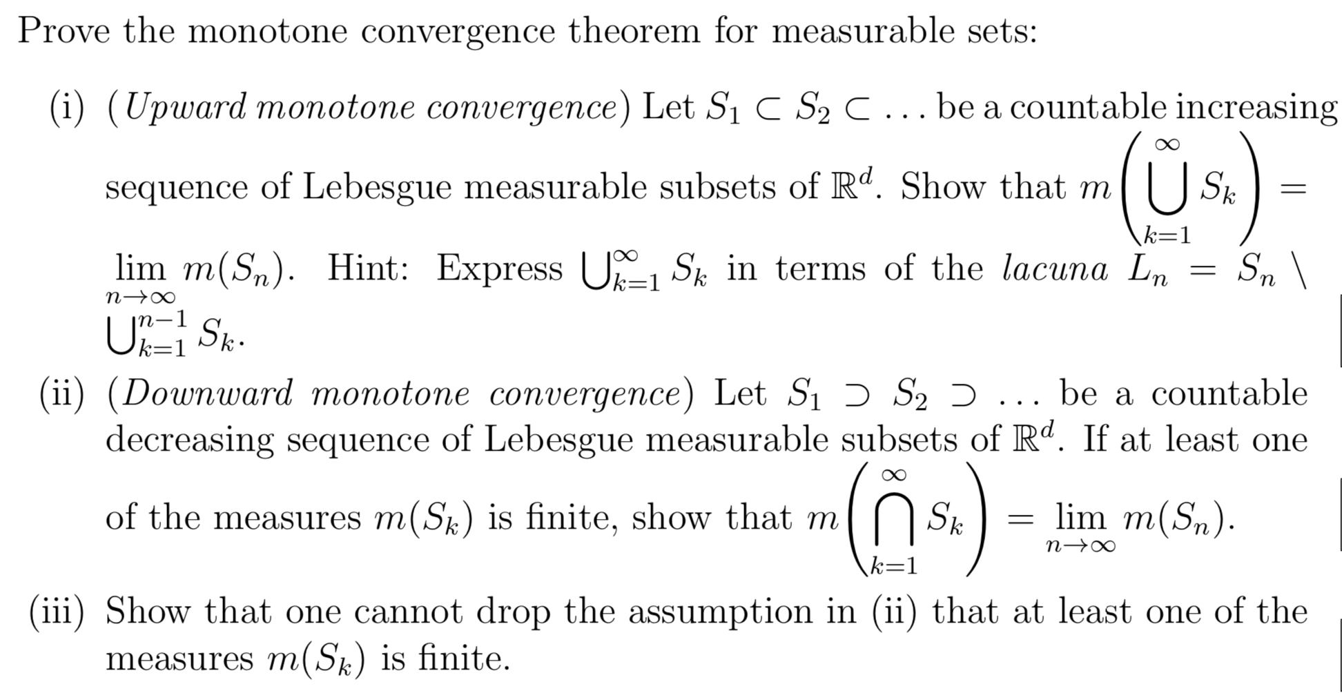 Solved Prove the monotone convergence theorem for measurable  Chegg.com