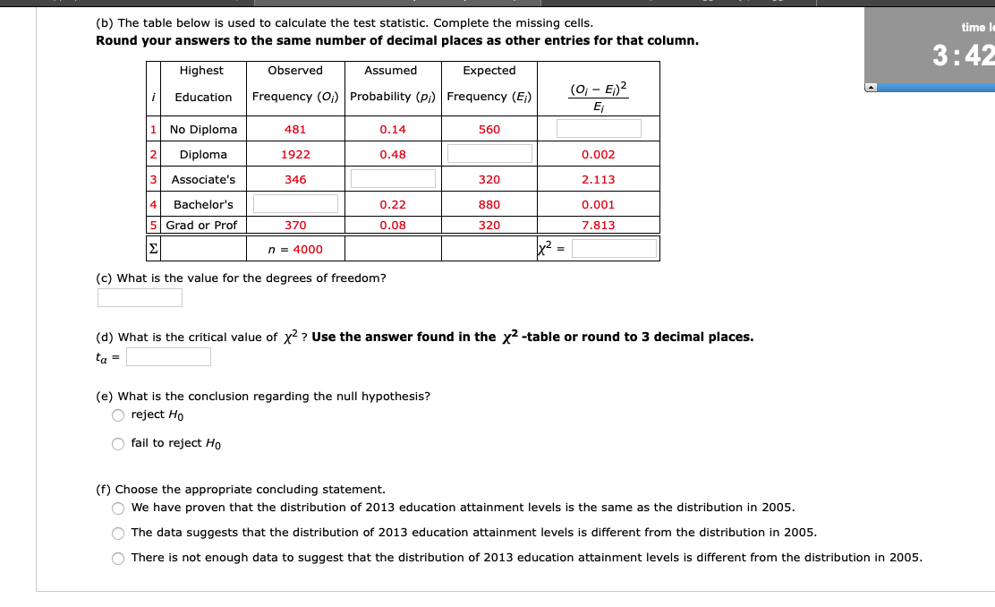 Solved (b) The Table Below Is Used To Calculate The Test | Chegg.com