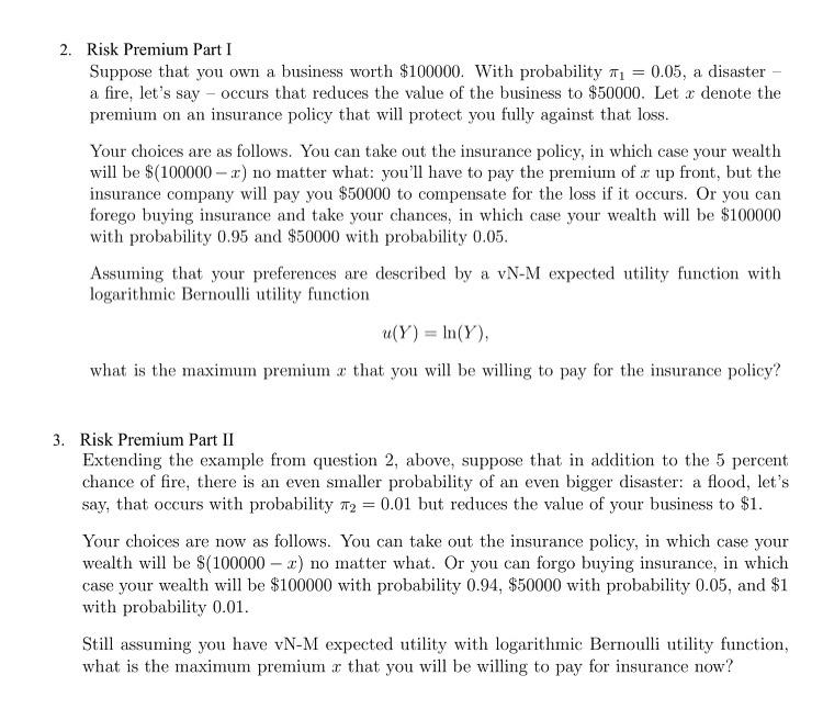 2. Risk Premium Part I Suppose That You Own A | Chegg.com