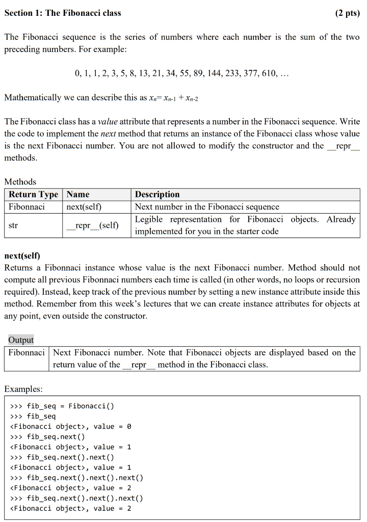 Solved Python class Fibonacci: 