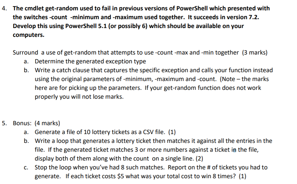 4. The cmdlet get-random used to fail in previous | Chegg.com