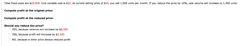 Solved Total fixed costs are $25,000. Unit variable cost is | Chegg.com
