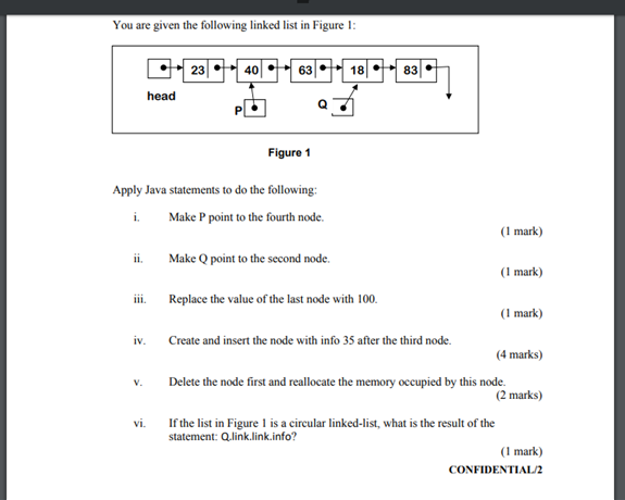 Solved You are given the following linked list in Figure 1: | Chegg.com
