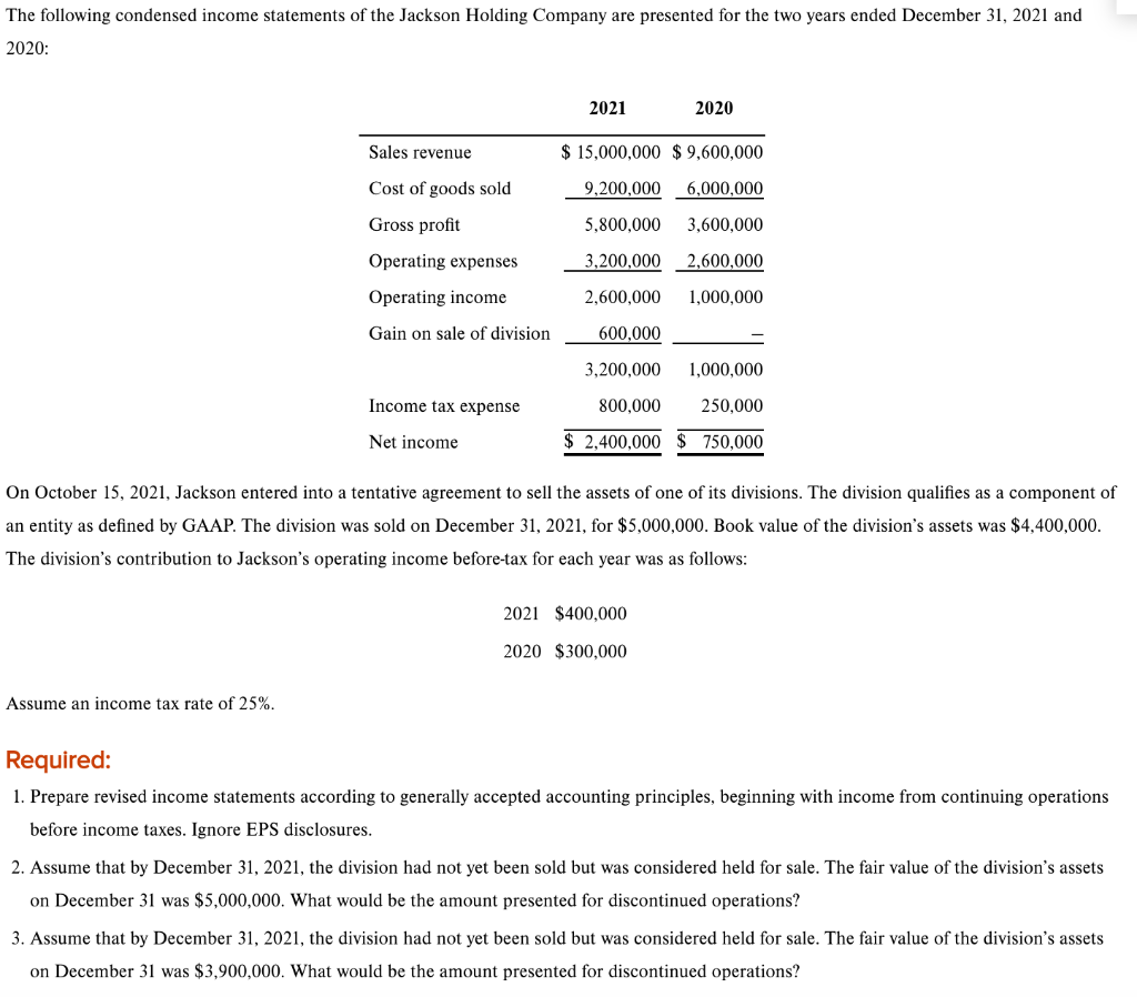 Solved The Following Condensed Income Statements Of The 0408