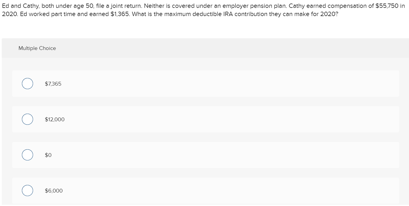 Solved Ed and Cathy, both under age 50, file a joint return.