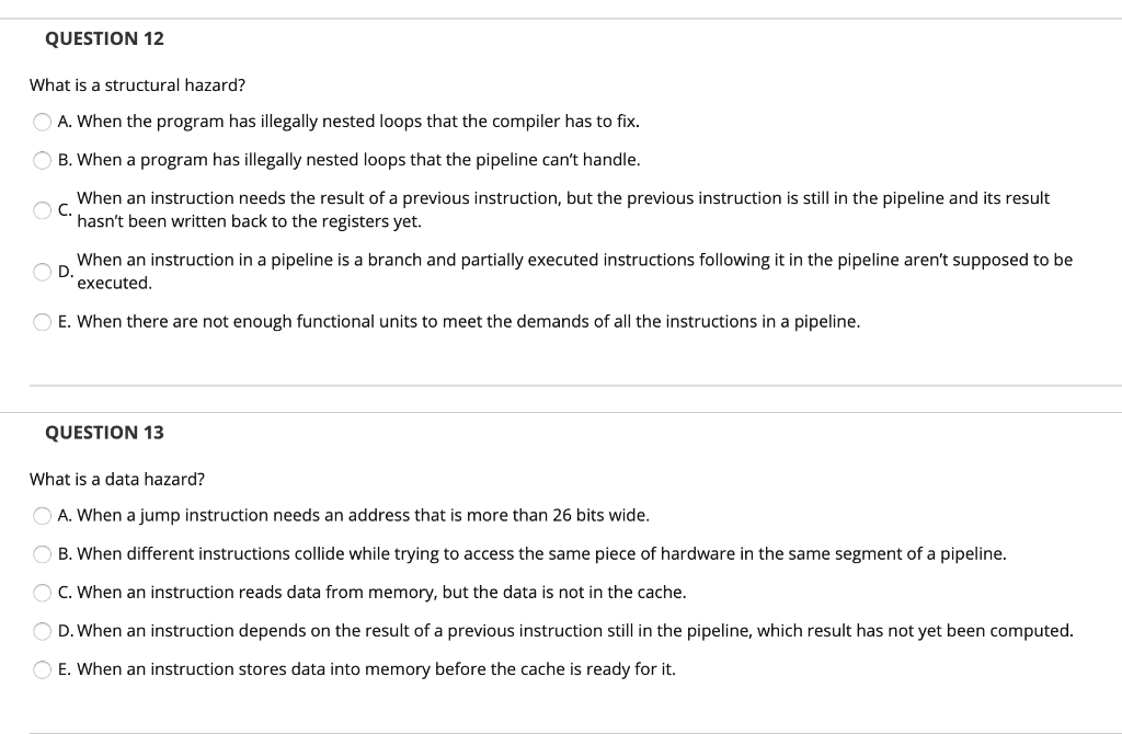 QUESTION 12 What is a structural hazard? O A. When | Chegg.com