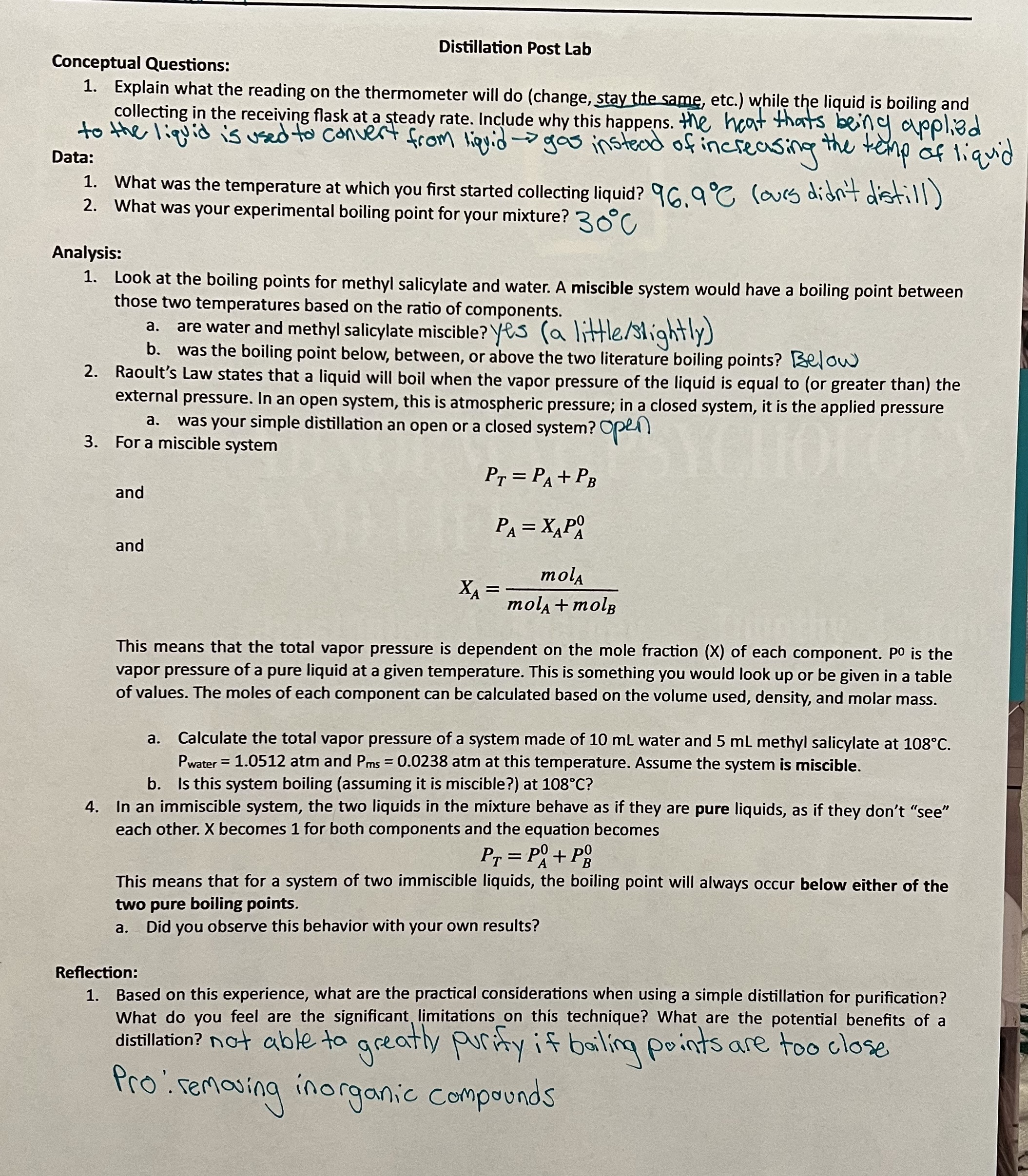 Distillation Post Lab Conceptual Questions 1.