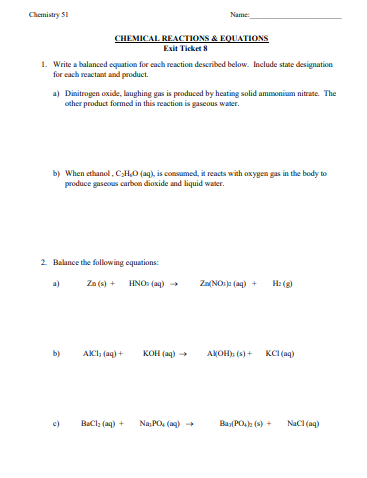 Solved 3. Balance and classify each of the following | Chegg.com