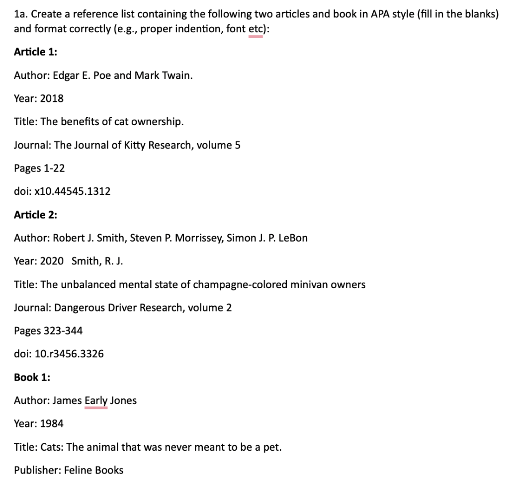 Solved 1a. Create a reference list containing the following | Chegg.com