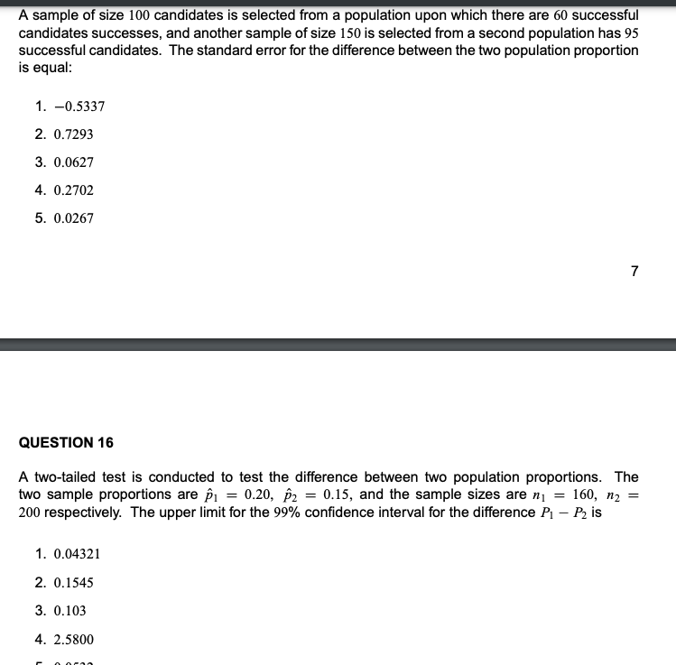 Solved A sample of size 100 candidates is selected from a | Chegg.com