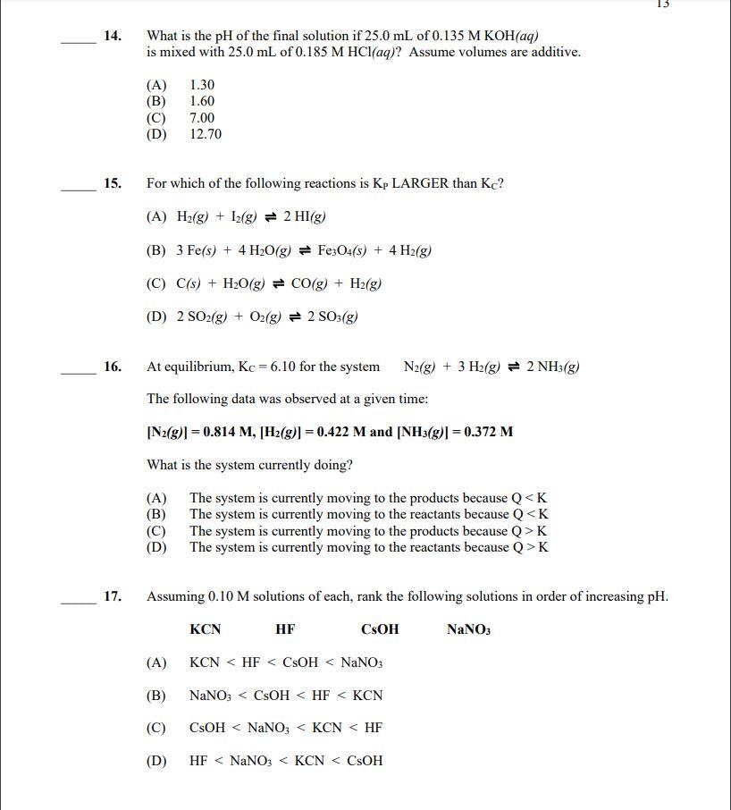 Solved 14. What is the pH of the final solution if 25.0 mL | Chegg.com