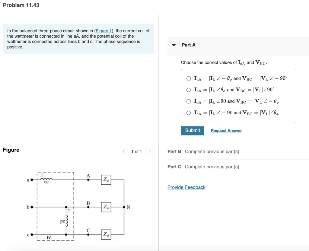 Solved Problem 11.43 In The Balanced Three-phase Circuit | Chegg.com