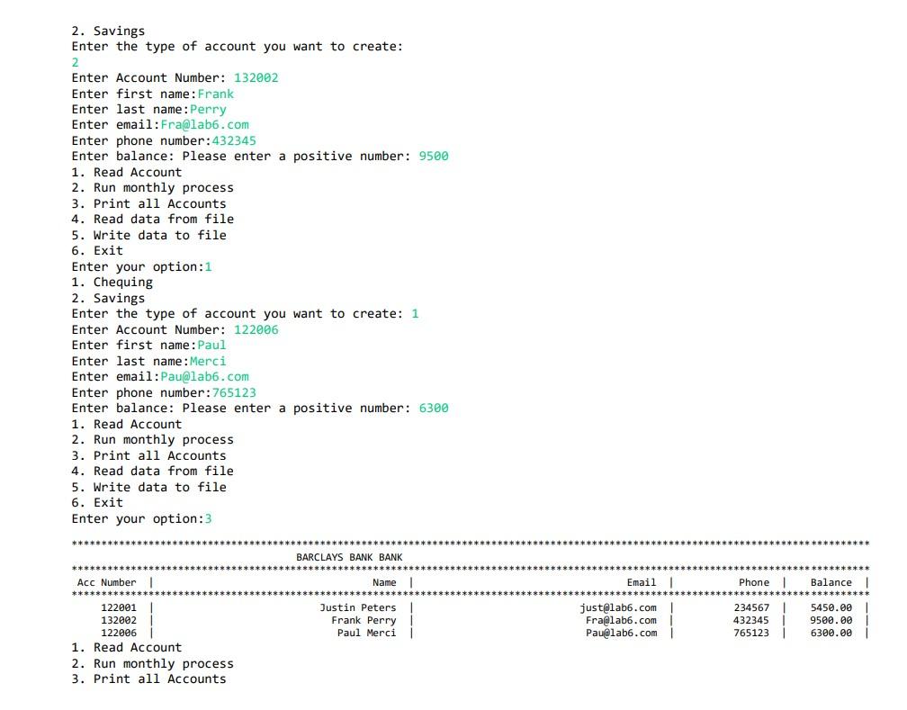 Solved CST8132 Object-Oriented Programming Lab 6: Banking | Chegg.com