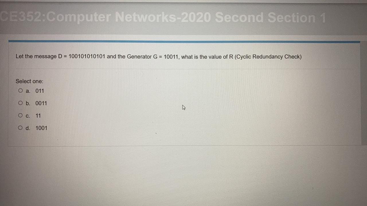 Solved CE352:Computer Networks-2020 Second Section 1 Let the | Chegg.com