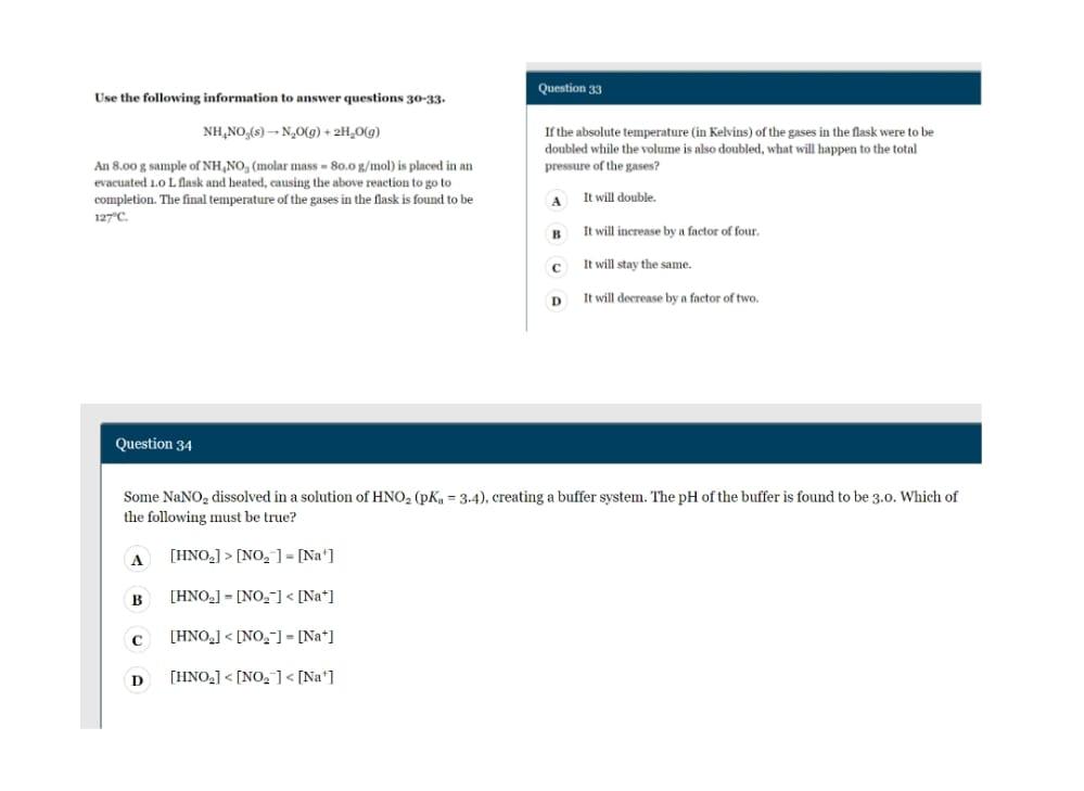 Solved Use the following information to answer questions 30 | Chegg.com