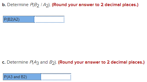 Solved Refer To The Following Table.b. Determine P(B2/A2). | Chegg.com