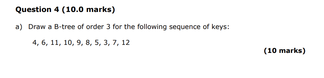 Solved a) Draw a B-tree of order 3 for the following | Chegg.com