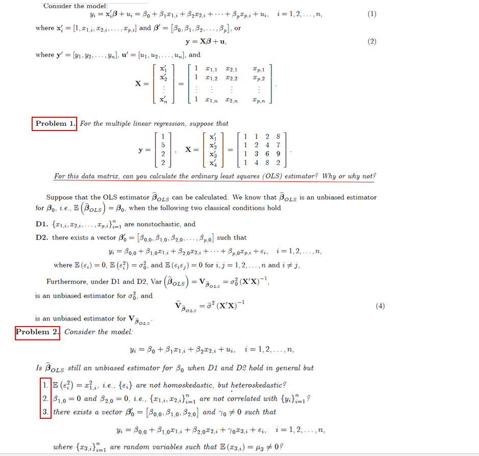 1 Consider The Model Yi X3 B 3421 I B22 Chegg Com