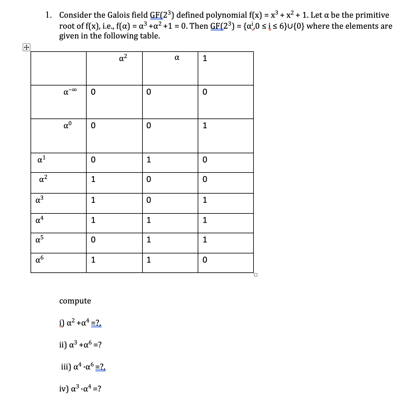 Solved Consider the Galois field GF(23) ﻿defined polynomial | Chegg.com