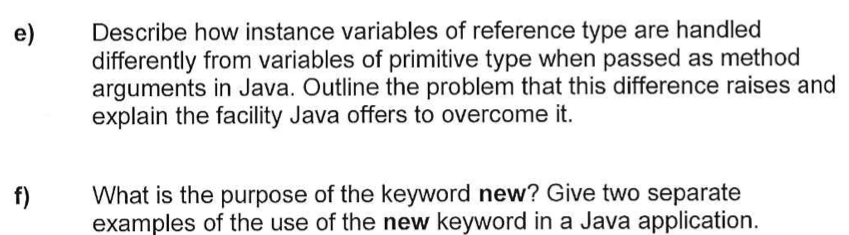 Solved e) Describe how instance variables of reference type | Chegg.com