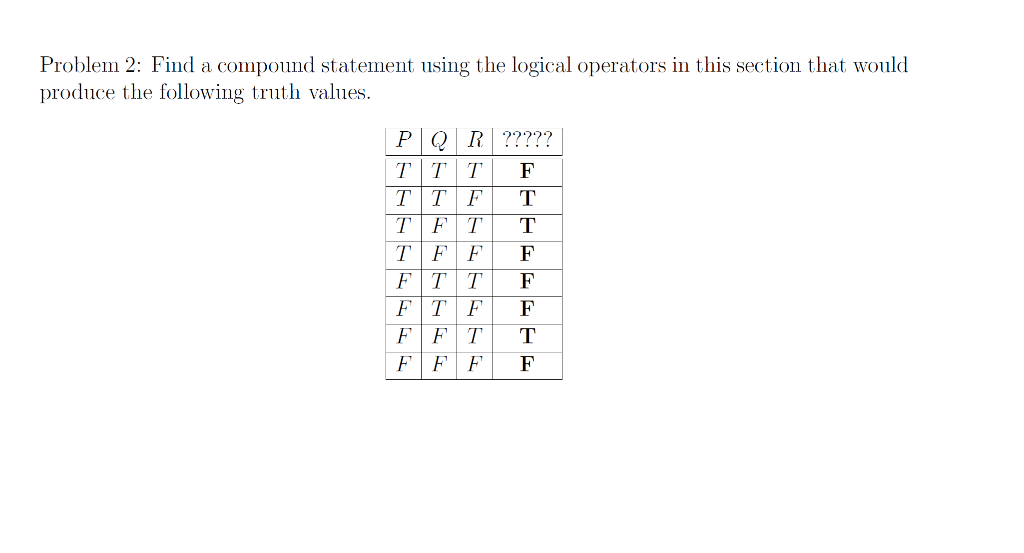 Solved Problem 2: Find a compound statement using the | Chegg.com