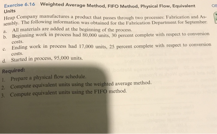Solved Exercise 6 16 Weighted Average Method Fifo Method Chegg