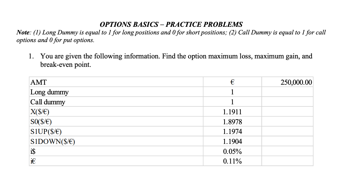 OPTIONS BASICS – PRACTICE PROBLEMS Note: (1) Long | Chegg.com