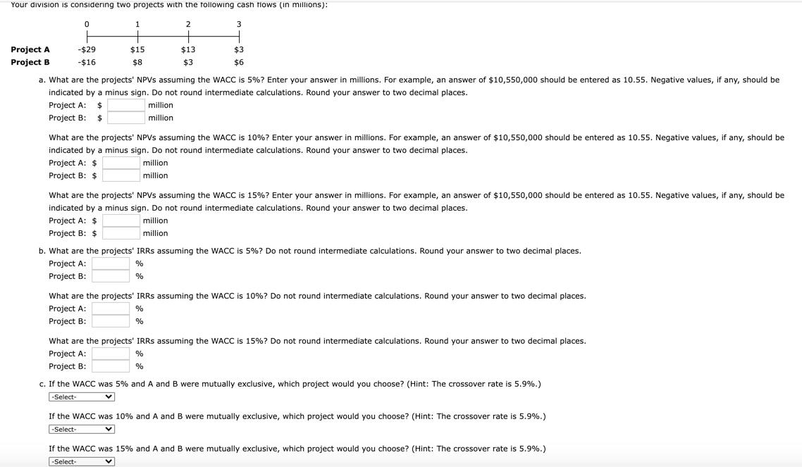 Solved The Options For Select Project A, Project B Or | Chegg.com