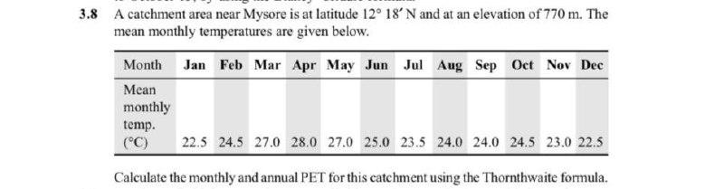 Solved 3.8 A catchment area near Mysore is at latitude 12° | Chegg.com