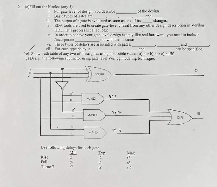 Solved (a)Fill out the blanks: (any 5) i. For gate level of | Chegg.com