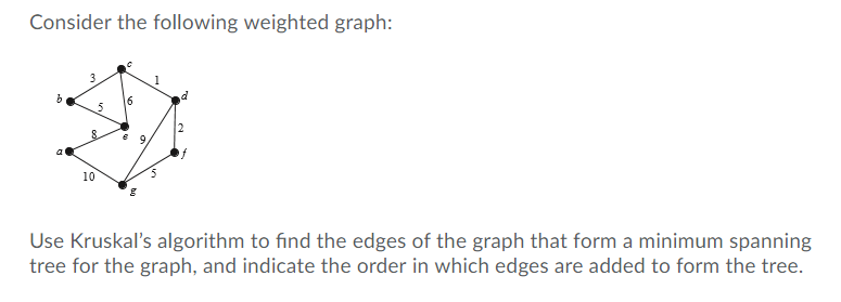 Solved Consider the following weighted graph: 10 Use | Chegg.com
