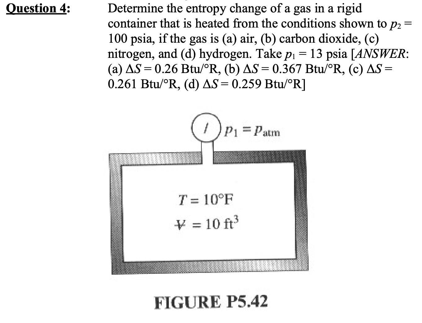 Solved Question 4: , ﻿Determine the entropy change of ﻿a gas | Chegg.com