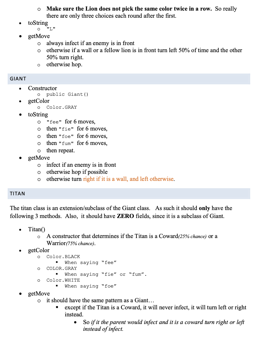Solved BEAR • . 1 Constructor o public Bear() o When you | Chegg.com