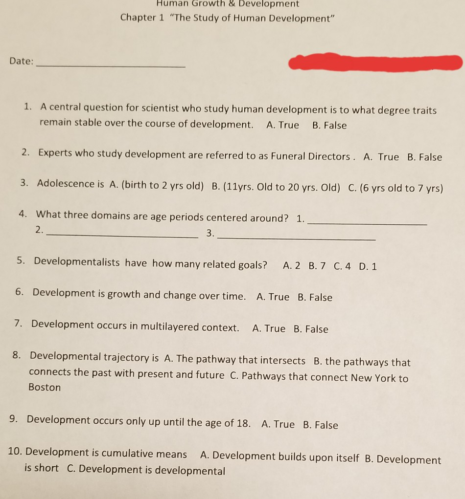 essay questions on human growth and development