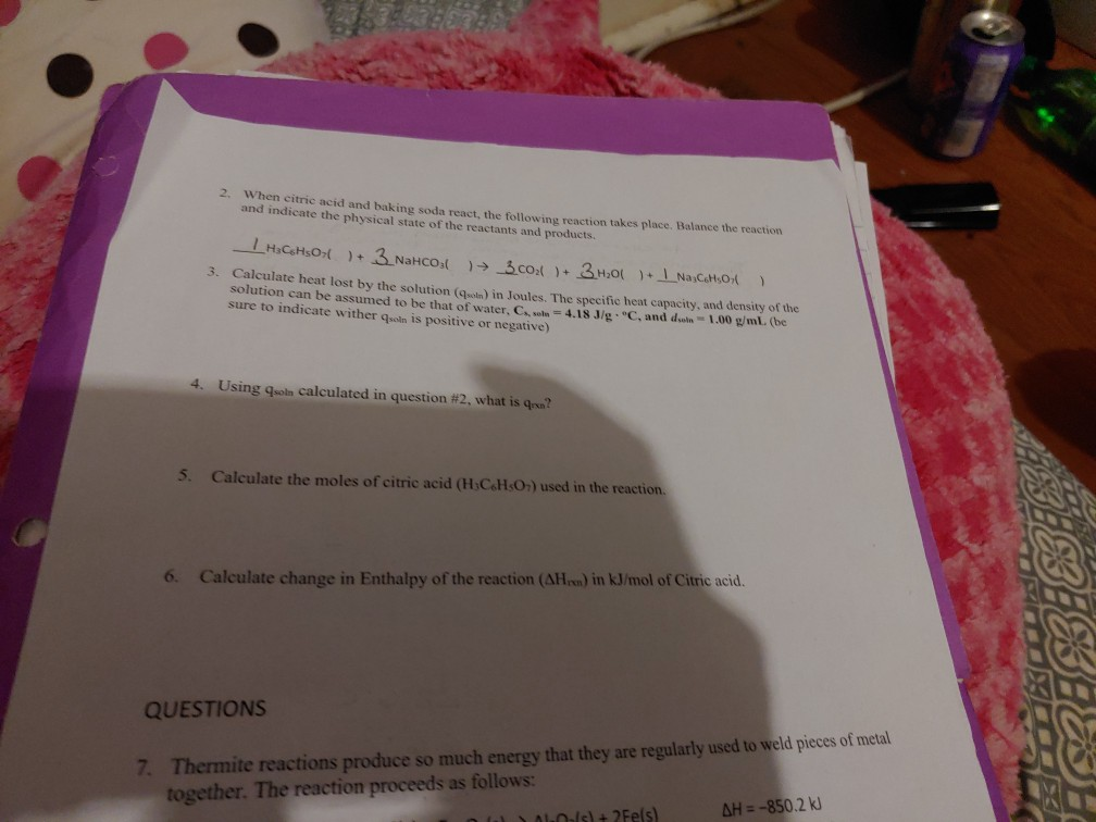 Solved When citric acid and baking soda react, the following