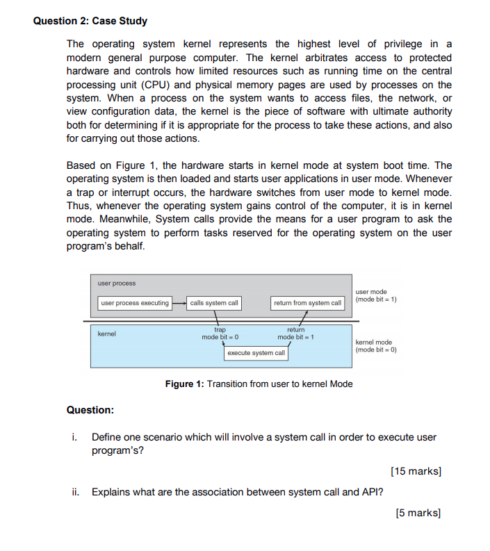 Solved Question 2: Case Study The operating system kernel | Chegg.com