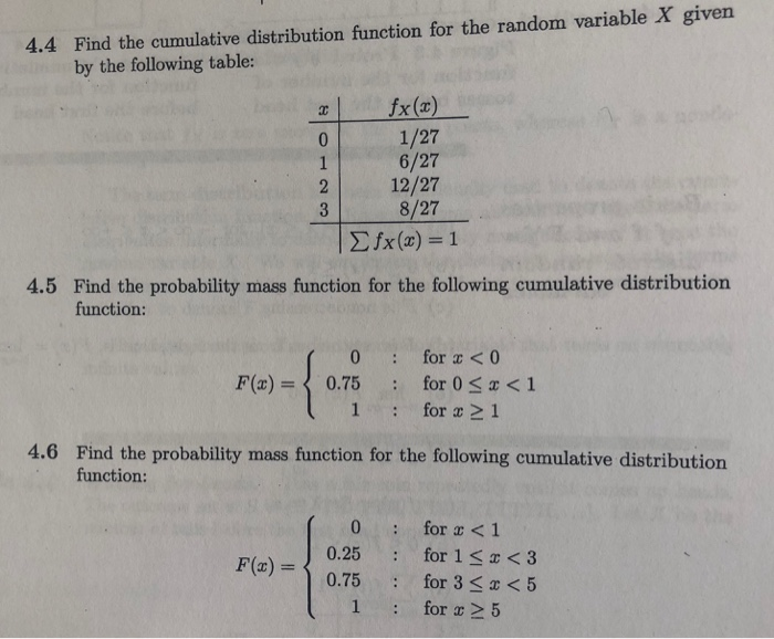 Solved 4.4 Find the cumulative distribution function for the | Chegg.com