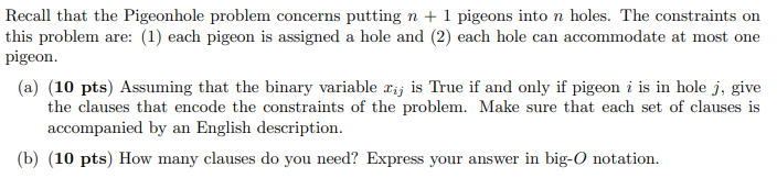 Solved Recall that the Pigeonhole problem concerns putting | Chegg.com