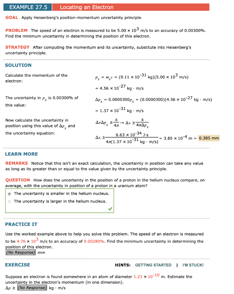 Solved EXAMPLE 27.5 Locating an Electron GOAL Apply | Chegg.com