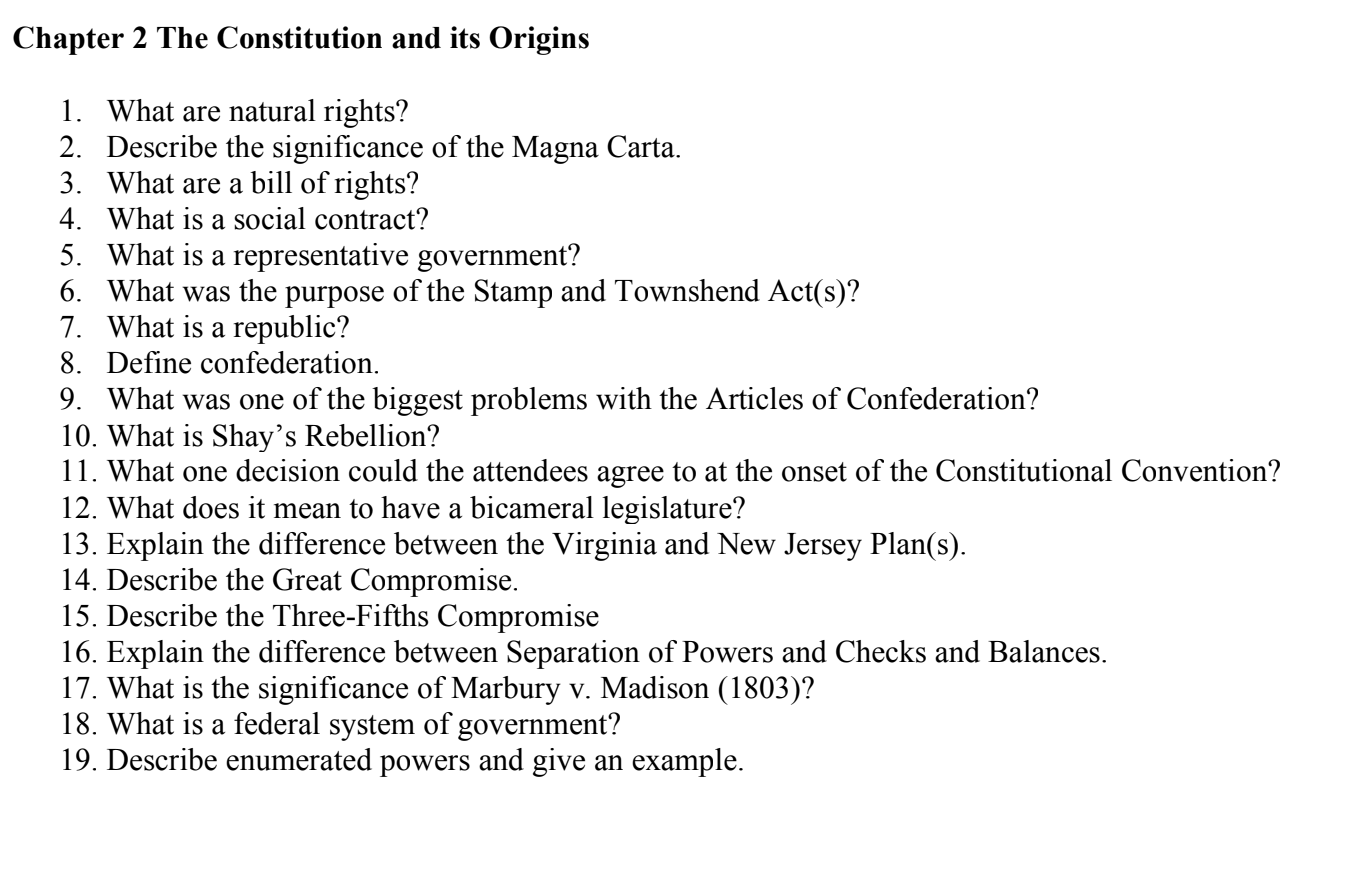 Chapter 2 The Constitution and its Origins 1. What | Chegg.com