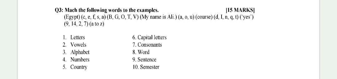 Solved Q3 Mach The Following Words To The Examples 15 Chegg Com
