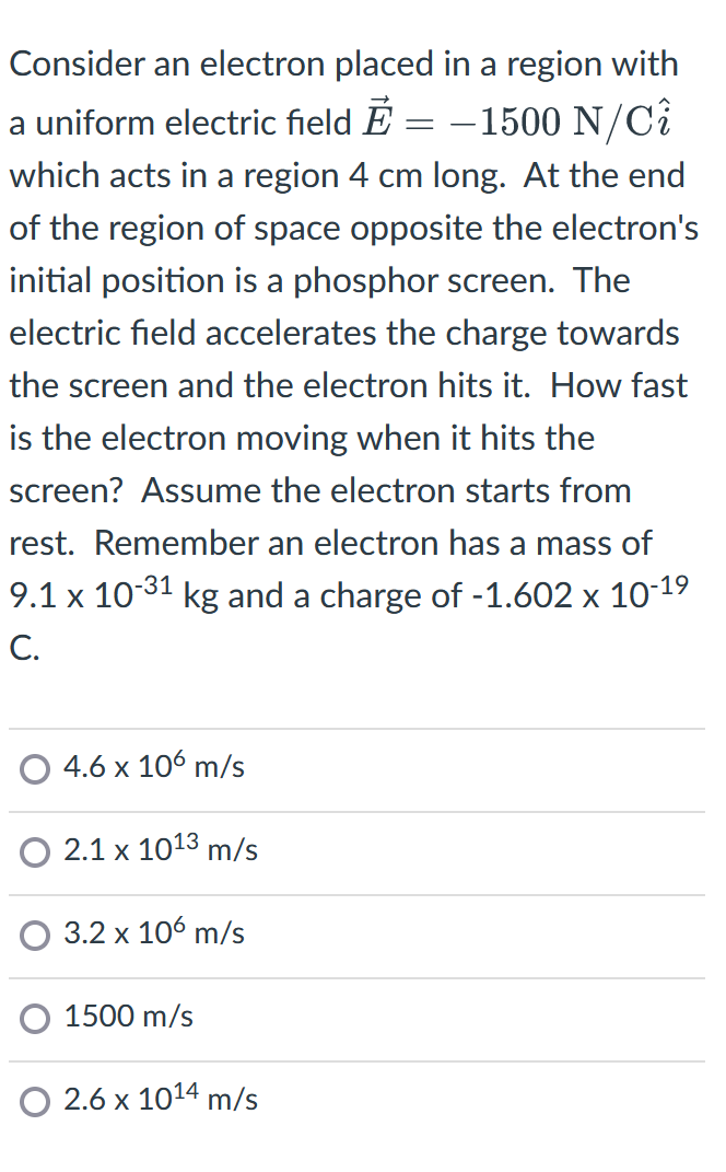 Solved Consider an electron placed in a region with a | Chegg.com