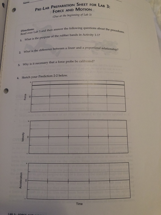 Solved LAB PREPARATION SHEET FOR LAB 3. FORCE AND MOTION