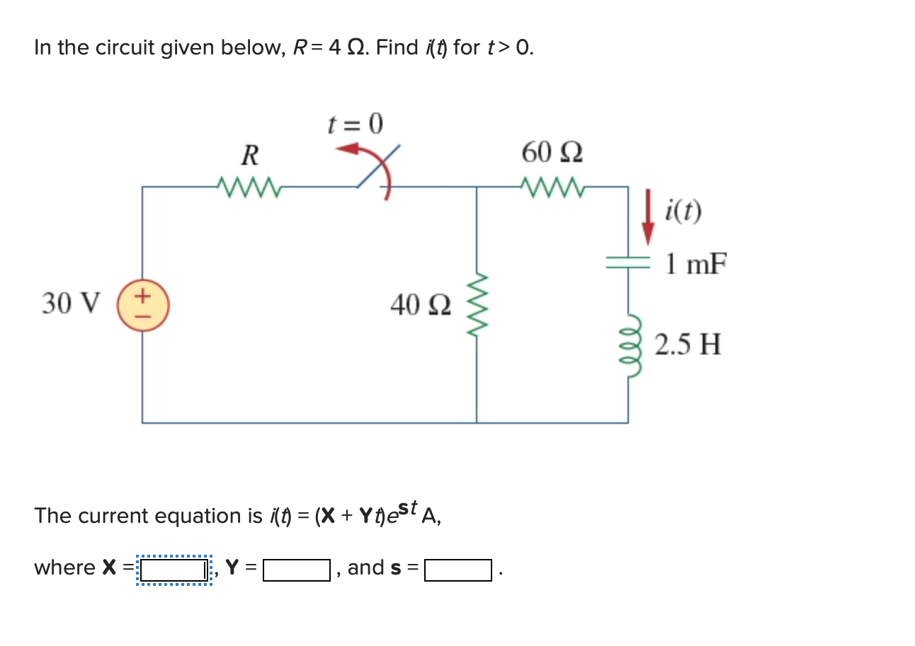 Solved In the circuit given below, R=4Ω. Find i(t) for t>0. | Chegg.com
