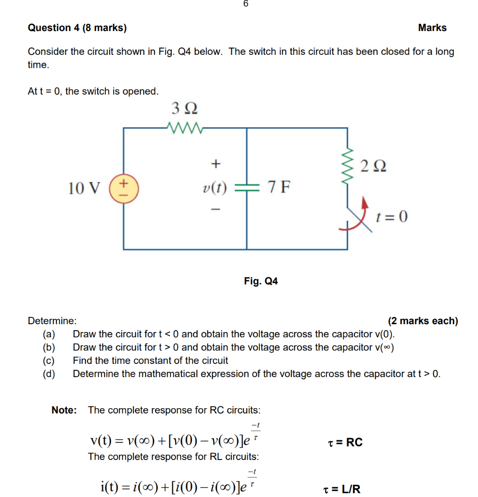 Solved 6 Question 4 (8 marks) Marks Consider the circuit | Chegg.com