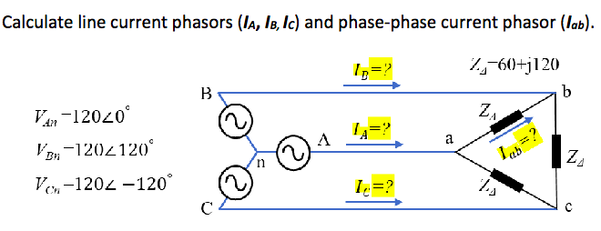 Solved Calculate line current phasors (IA,IB,Ic) and | Chegg.com