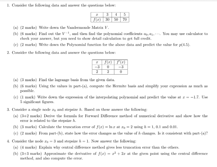 Solved 1. Consider The Following Data And Answer The | Chegg.com